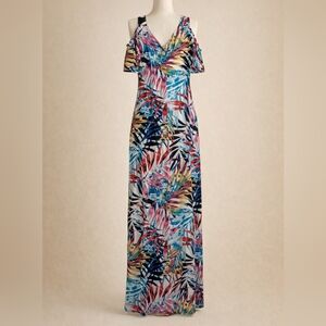 Connected Apparel Multicolor Leaf Print Maxi Dress